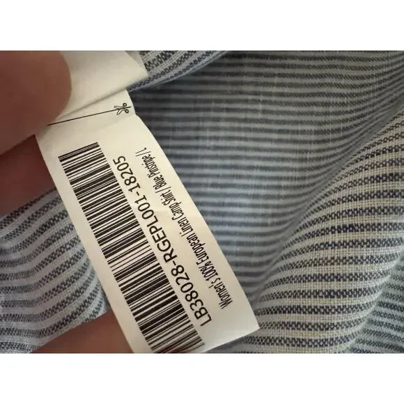 Quince Shirt Women’s Large 100% European Linen Camp Blue Pinstripe - Picture 10 of 10